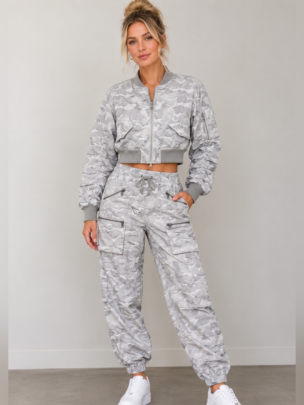 Blanc Noir Women's Two-Piece White Camo Tracksuit Set Medium